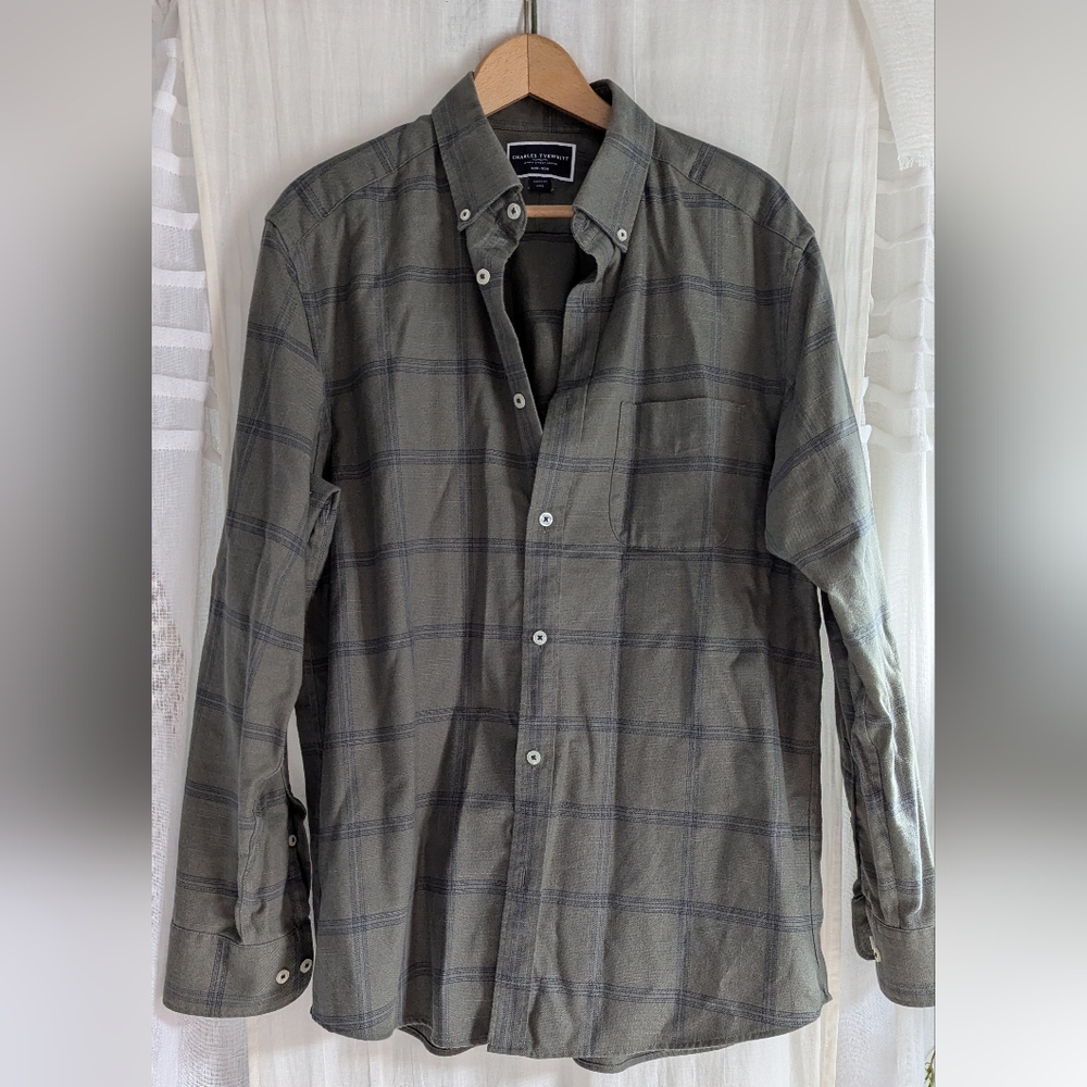CHARLES TYRWHITT Classic Fit Size L Mens EUC - 100% Cotton *FLAW*  Olive Green